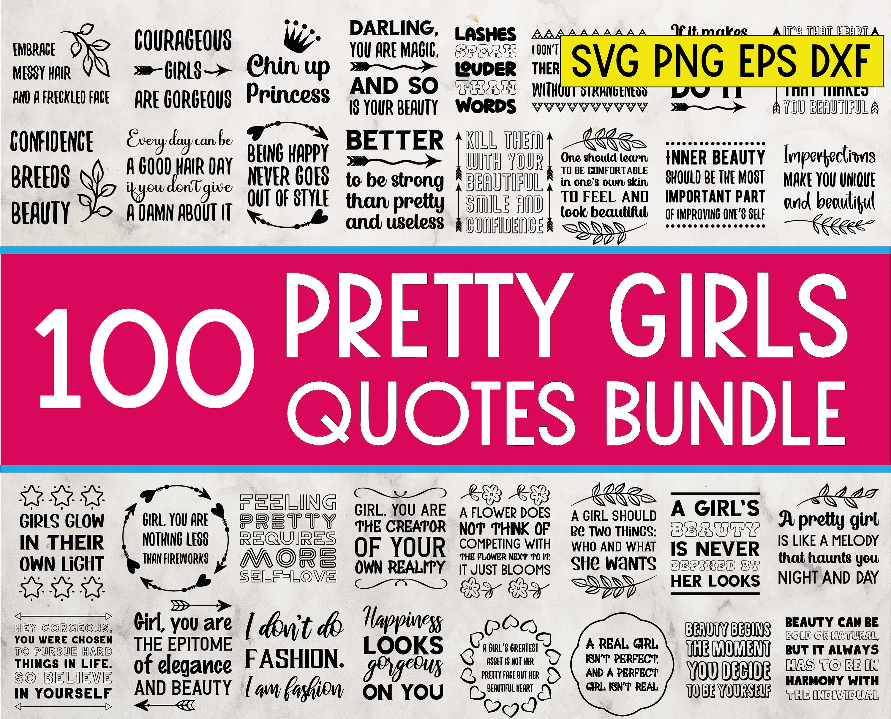 100 Pretty Girls SVG Quotes, Beauty Woman, Female, Queen. Girly Sayings Set  Bundle Collection, SVG, Png, Dxf, EPS10, Commercial Files - Etsy Israel, image size:3000x2422