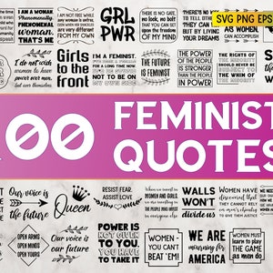 100 SVG Feminist Quotes Lady boss, Women&#39;s rights, Girls, Female, Queen Sayings set Bundle collection, SVG, png, dxf, EPS10.  Commercial