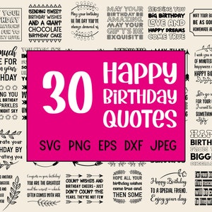 30 Wünsche zum Geburtstag für Freunde und Familie, Happy Birthday Sprüche Sprüche Bundle, SVG, png, dxf, eps10, jpeg. Ausgeschnittene Dateien, kommerzielle Nutzung