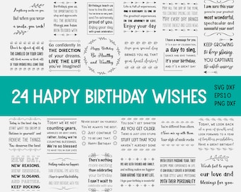 24 Wishes for Birthday, Friends and Family, Happy Birthday Quotes Sayings set Bundle, SVG, png, dxf, EPS10, jpeg. Cut files, commercial use