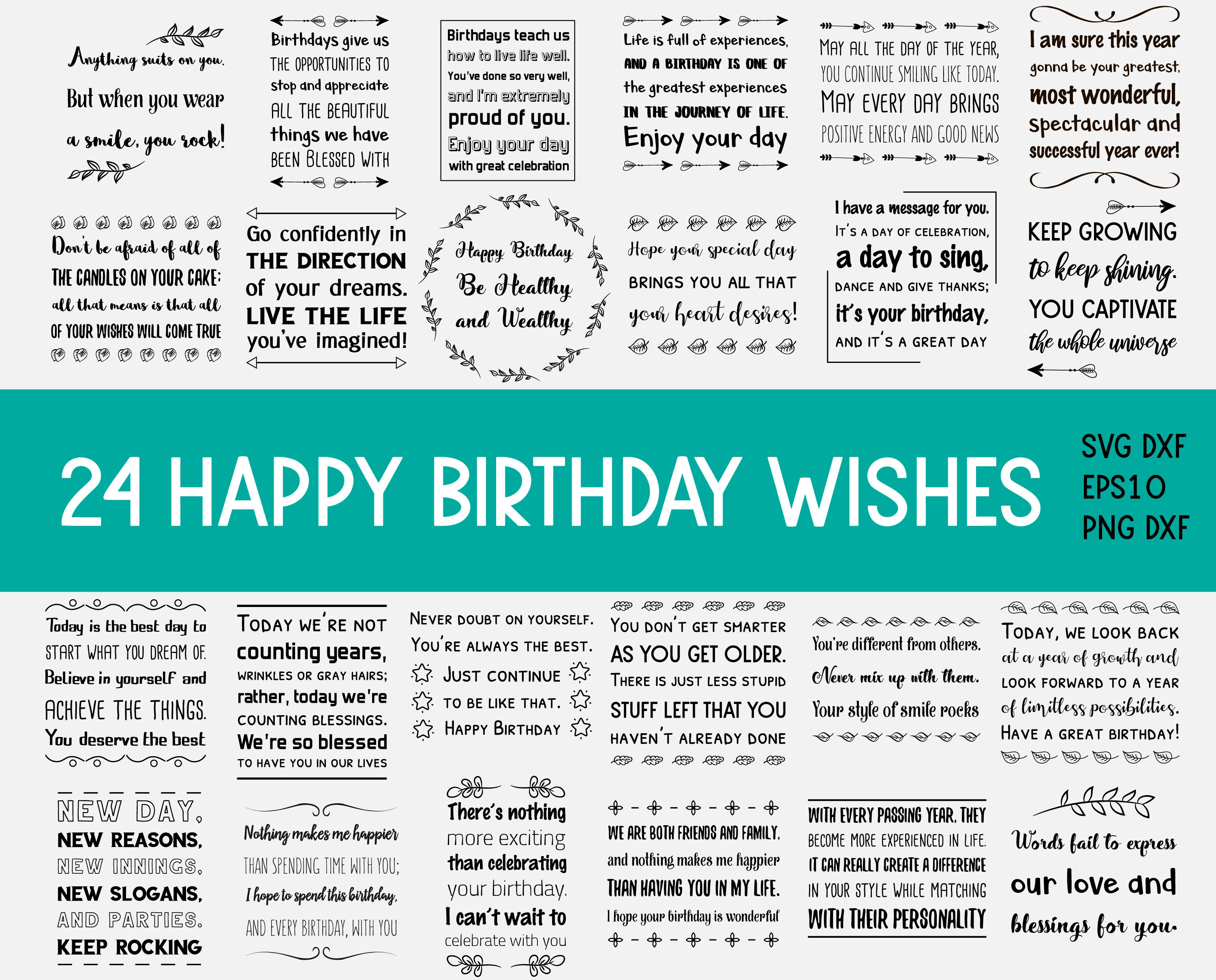 24 Wishes for Birthday, Friends and Family, Happy Birthday Quotes Sayings  Set Bundle, SVG, Png, Dxf, EPS10, Jpeg. Cut Files, Commercial Use - Etsy, image size:3000x2417
