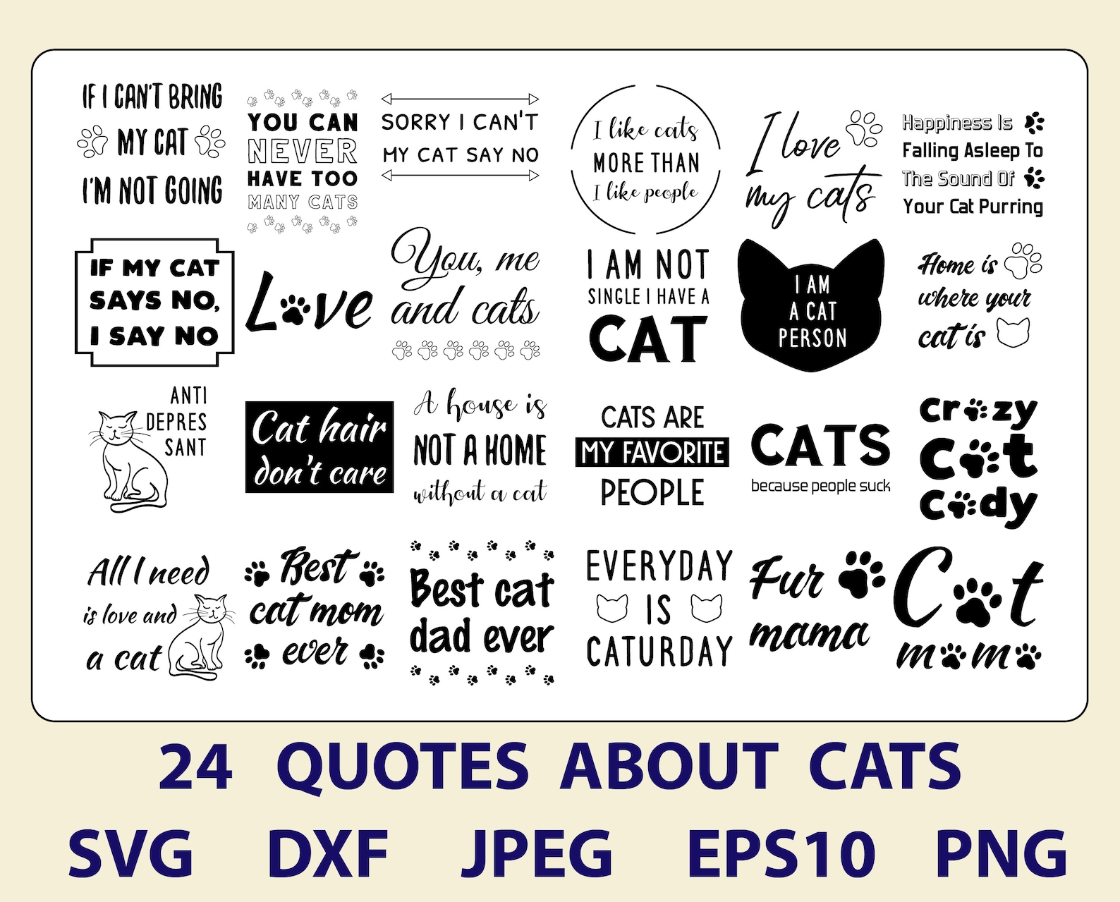 24 Love Cat Cat mom Funny pets Quotes Sayings set Bundle Etsy