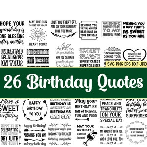 26 Wünsche zum Geburtstag für Freunde und Familie, Happy Birthday Sprüche Sprüche Set Bundle, SVG, png, dxf, eps10, jpeg. Schnitt, kommerzielle Nutzung