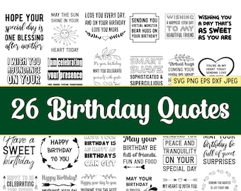 26 Wishes for Birthday for Friends and Family, Happy Birthday Quotes Sayings set Bundle, SVG, png, dxf, EPS10, jpeg. Cut, commercial use