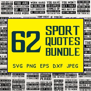 62 SVG-sportcitaten, GYM-fitness en training. Sportbundel Gezegden SVG, png. Cricut, commercieel gebruik. Bestanden knippen.