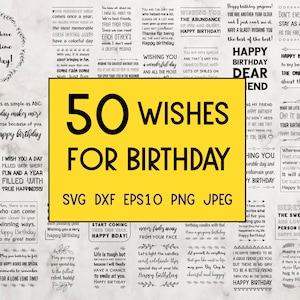 50 Wünsche zum Geburtstag für Freunde und Familie, Happy Birthday Sprüche Sprüche Set Bundle, SVG, png, dxf, eps10, jpeg. Schnitt, kommerzielle Nutzung
