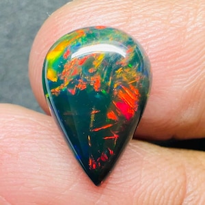 Natural Ethiopian Welo Smoked Black Opal Cabochon, 3.20 Ct Oval Gemstone (15x10.5x4.5 mm)