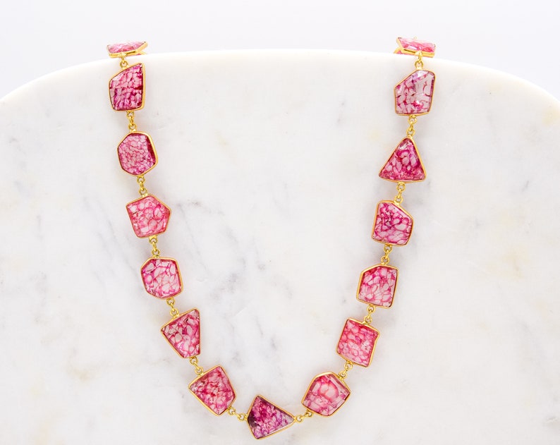 Pink Tourmaline Gemstone Necklace Gold Plated Sterling Silver