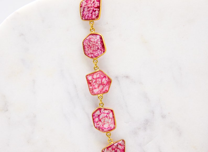 Pink Tourmaline Gemstone Necklace Gold Plated Sterling Silver