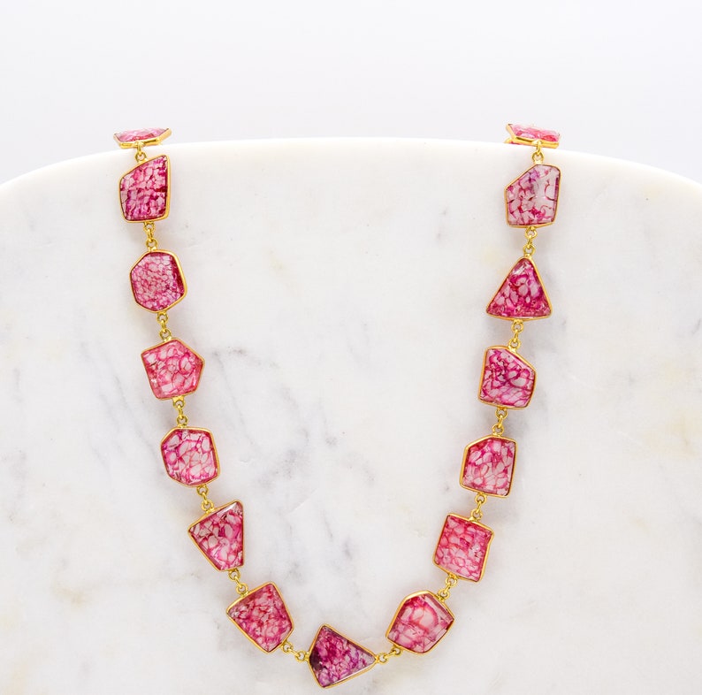 Pink Tourmaline Gemstone Necklace Gold Plated Sterling Silver