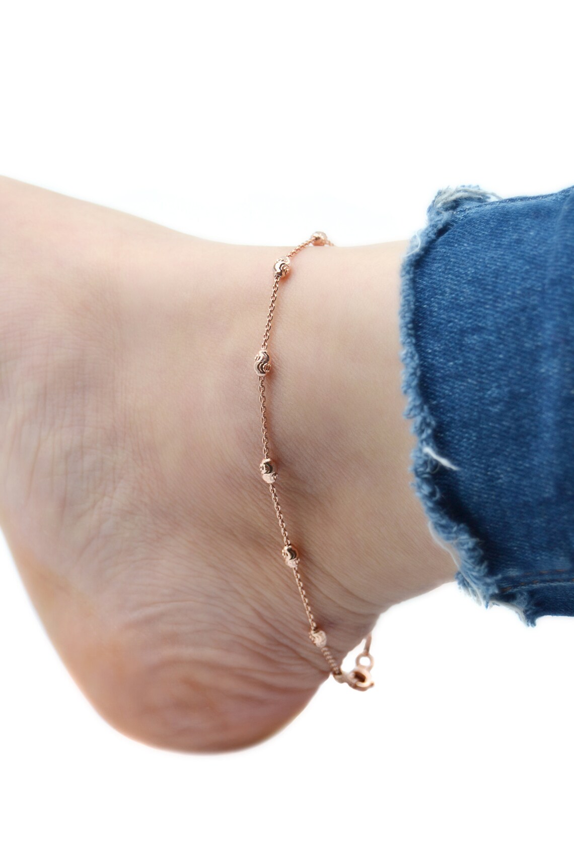 Rose Gold Barrel Anklet Anklet Bracelet Rose Gold Anklet Etsy