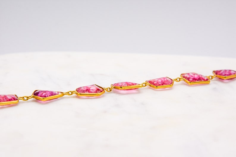 Pink Tourmaline Gemstone Necklace Gold Plated Sterling Silver
