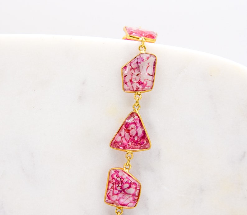 Pink Tourmaline Gemstone Necklace Gold Plated Sterling Silver