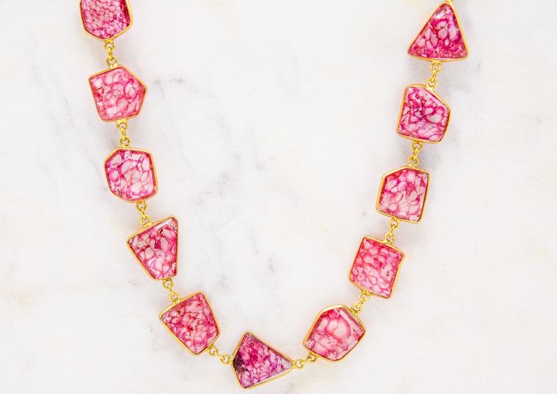 Pink Tourmaline Gemstone Necklace Gold Plated Sterling Silver