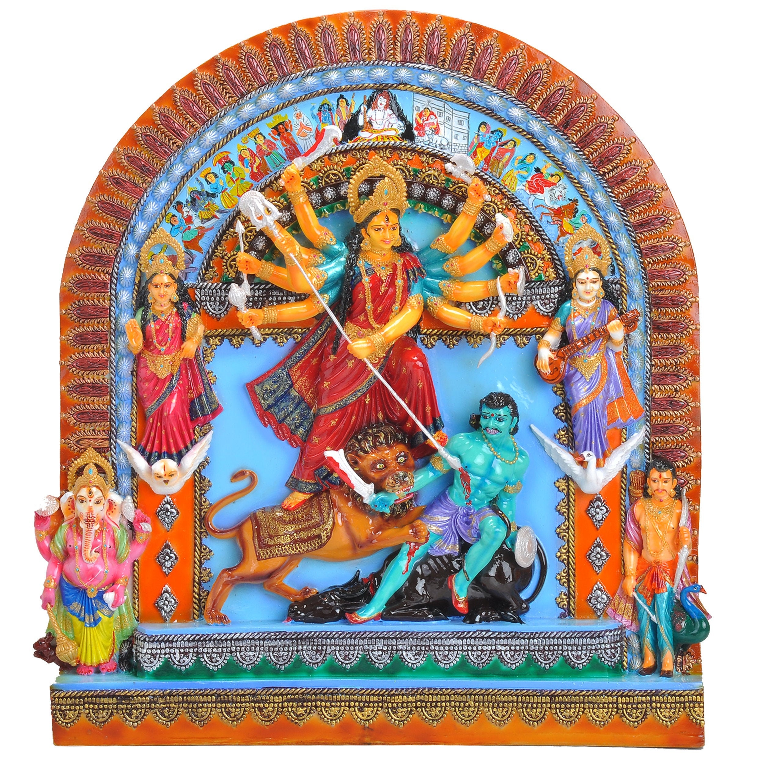 Buy Kapasi Handicrafts Hindu Goddess Ambaji/Ambe Maa/Durga Maa/Ma Sitting  on Lion White Metal Idols Indian Home Decor Item for Navratri puja,Durga  Pooja(Size : L8 x W2.75 x H8.75, Silver) Online at Low
