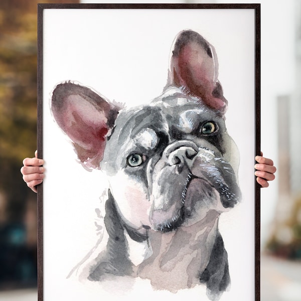 Dog Portrait Custom Painting From Photo, Watercolor Pet Portrait, Pet Portrait, French Bulldog Gifts, Mother's Day Gift, Pet Art Commission