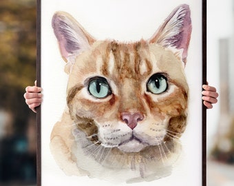 Custom Cat Portrait, Pet Portrait, Cat Mom Gift, Custom Portrait, Pet Watercolor, Personalized Cat, Custom Cat Painting, Cat Painting