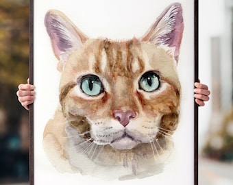 Cat Portrait, Mother's Day Gift, Custom Cat Painting, Personalized Cat Art, Gift For Her, Watercolor Cat, Custom Cat Drawing, Cat Drawing