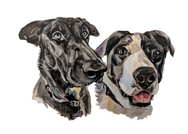 Portrait from Photo Double Pet Portrait Pet Art Two Dogs Painting