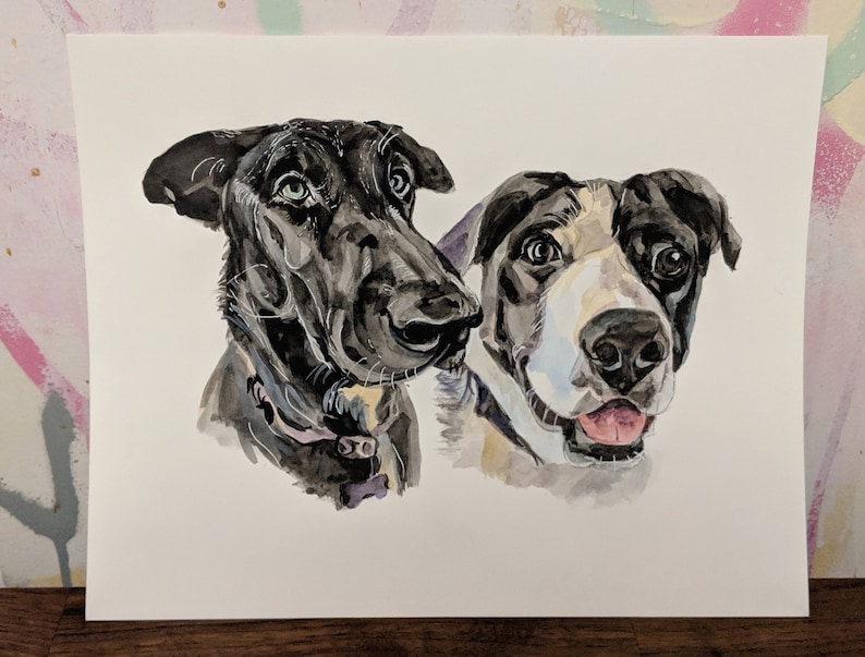Portrait from Photo Double Pet Portrait Pet Art Two Dogs Painting