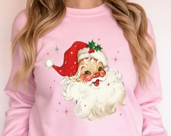 Christmas Santa Sweatshirt, Retro Pink Santa, Vintage Santa Holiday Shirt, Pink Christmas, Vintage Santa Holiday, christmas shirt for women