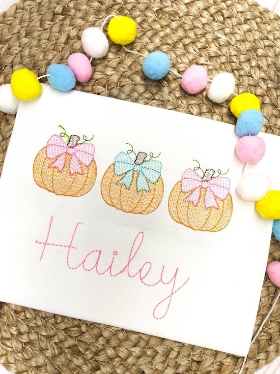 Pumpkin bow girl shirt/Embroidered pumpkin shirt/Personalized Thanksgiving Shirt / Pumpkin Embroidery / First Thanksgiving / Pumpkin Sketch