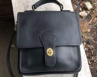 navy blue leather coach purse