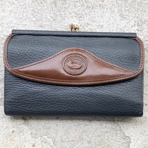 Dooney & Bourke Vintage USA 90s Night Sky Black Burnt Cedar Brown Organizer Checkbook AWL Envelope Kisslock Coin Purse Clutch Wallet