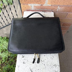 COACH Vintage 80s Portfolio Large Document Ring Binder Zip Around Top Handle Dark Navy Ink Black Documents Media Case Brief Bag Unisex Rare