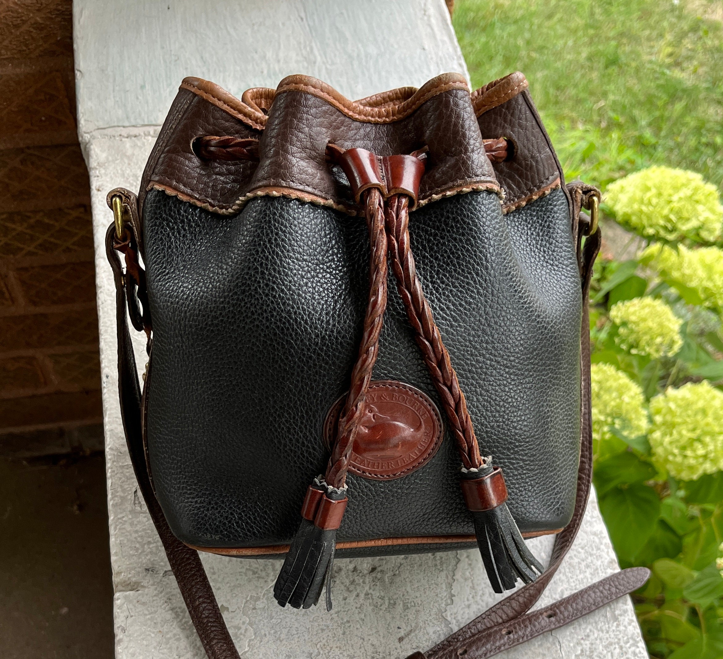 Dooney and Bourke : All Weather Leather : Ivory and Burnt Cedar : Leather  Saddle Bag Purse