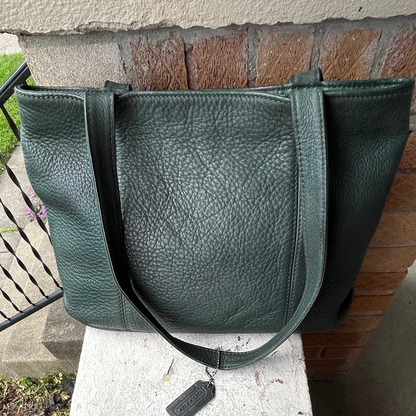 COACH Vintage Sonoma 90s Large Bucket Sea Spruce Fir Dark Green Pebbled Natural Grain Leather Shoulder Bag Shopper Tote