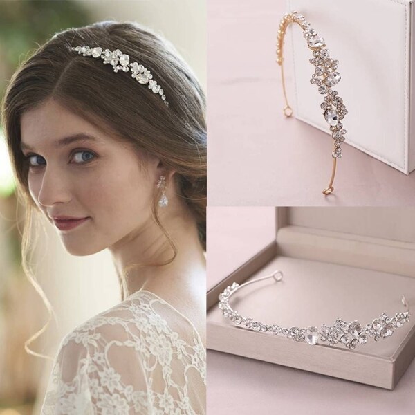 Handmade Delicate Crystal Silver Bridal Hairband Headband