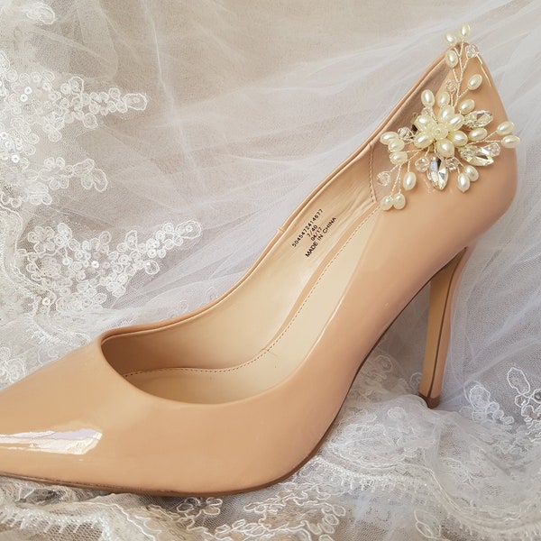 Pair of Pearl & Rhinestone Spray Bridal Wedding Shoe Clip Decorations