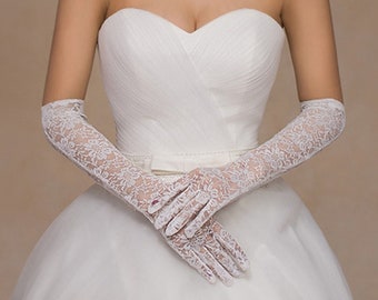 Pair of Simple Yet Classic Long White Lace Gloves