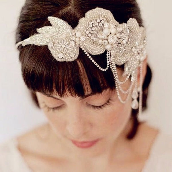 Vintage 1920's Gatsby Style Elaborate Rhinestone Bead Bridal Headdress