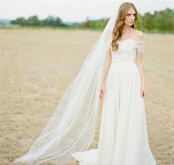 Ivory Cream Simple One Layer 2 Metre Cathedral Length Bridal Veil