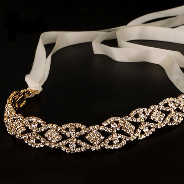 Handmade Vintage Style Gold Rhinestone Bridal Hairband Headband