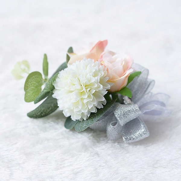 Corsage de poignet de fleur rose avec bracelet de dentelle - parfait pour des mariées, des demoiselles d'honneur, des invités de mariage et des proms