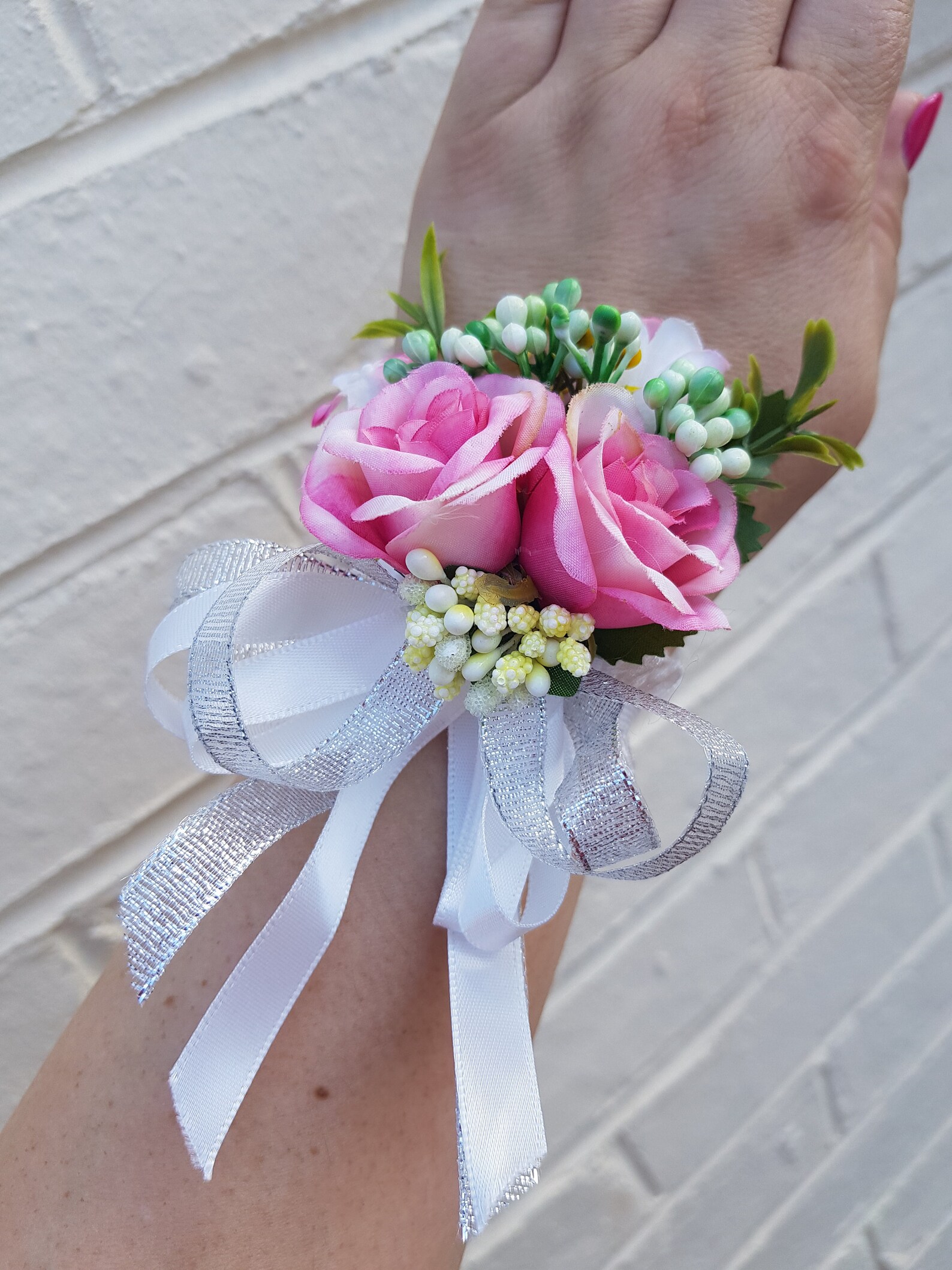 Luxury Multi Tone Pink Rose Wrist Corsage With Silver and - Etsy