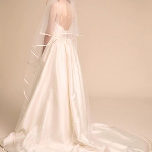 Classic White Tulle 2 Layer Cathedral 2.5m Bridal Veil With Ribbon Trim Edging image 2