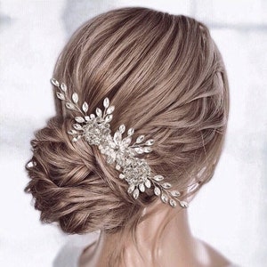 Handmade Long Flower Rhinestone Bridal Hair Comb