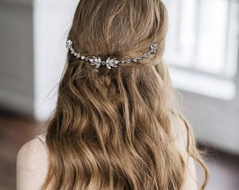 Handmade Rhinestone Leaf Hair Vine on Silver Bridal Combs