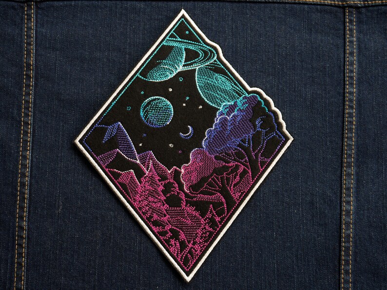 Sew on embroidered patch Space Landscape Iron on