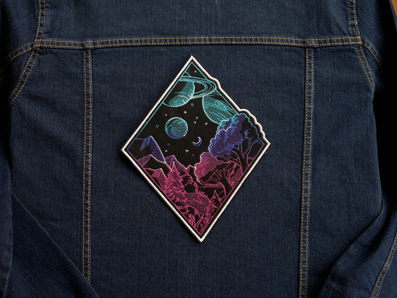 Sew on embroidered patch Space Landscape Iron on