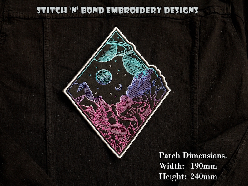 Sew on embroidered patch Space Landscape Iron on