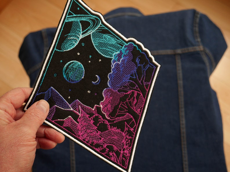 Sew on embroidered patch Space Landscape Iron on