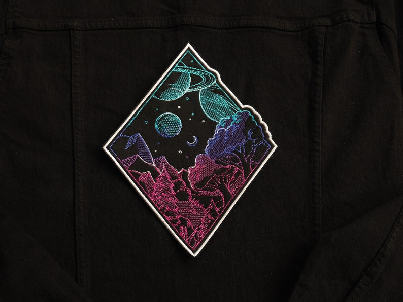 Sew on embroidered patch Space Landscape Iron on