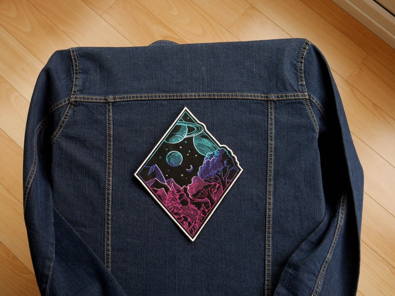 Sew on embroidered patch Space Landscape Iron on