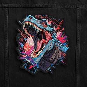 Roaring Trex Dinosaur iron-on, sew-on embroidery Patch