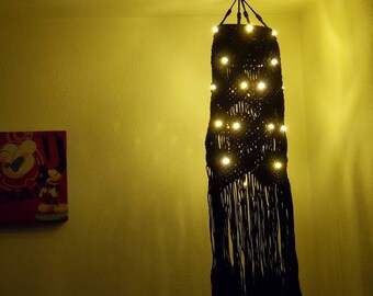 Black Macramé Lighted Lantern (MLL3)